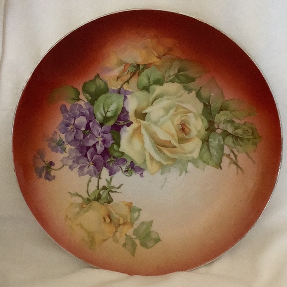 Rare Vintage Handpainted German Ceramic 9.5" Hanging Plate